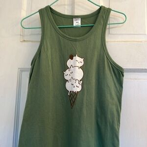 Urban Smalls girls moss green cat ice cream cone tank top that fits 12-14